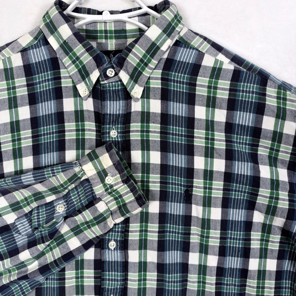 Ralph Lauren Blake Mens XXL Plaid Button Down Shirt Navy Green Cotton LS